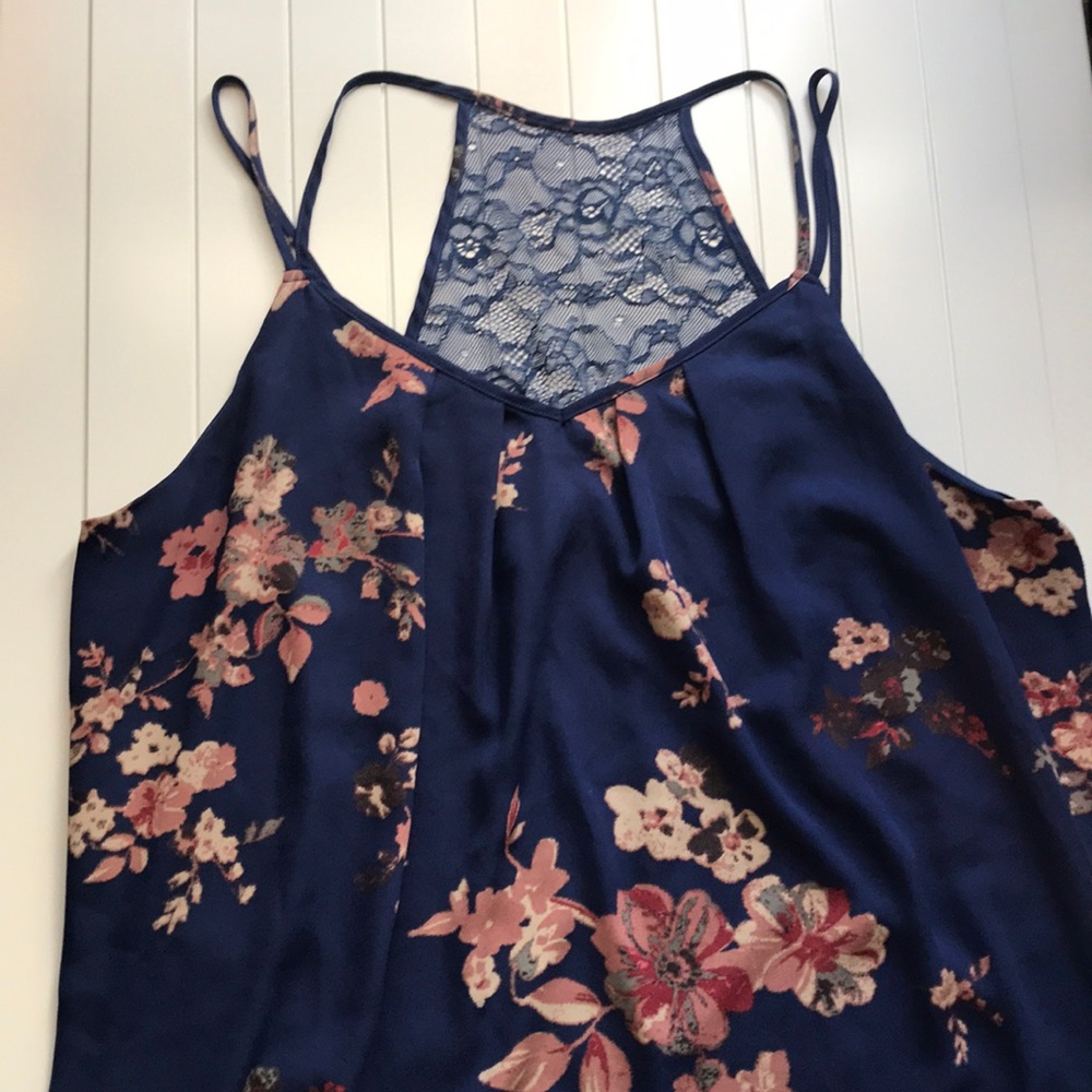 Navy blue top with floral pattern